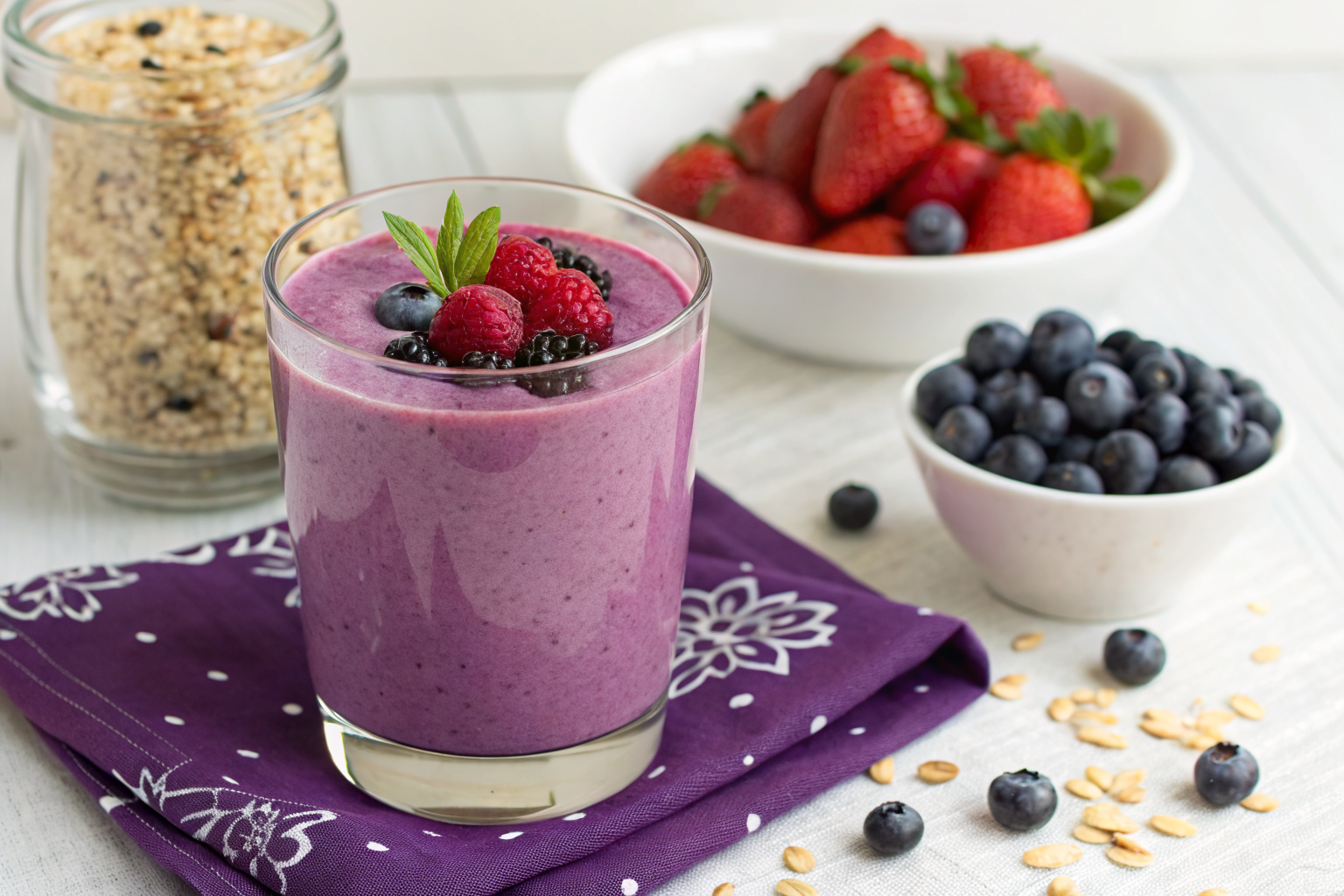 Fiber Rich Smoothie That Helps You Feel Full Longer - berry oat smoothie