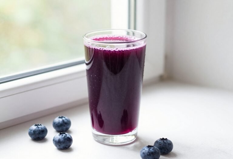 Healthy Blueberry Breakfast Juice That Feels Bright and Light - blueberry juice glass