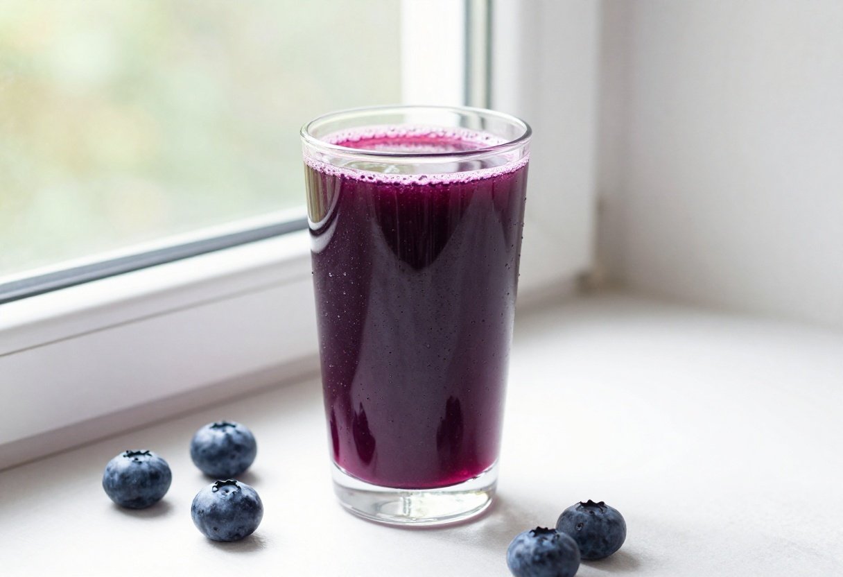 Healthy Blueberry Breakfast Juice That Feels Bright and Light - blueberry juice glass