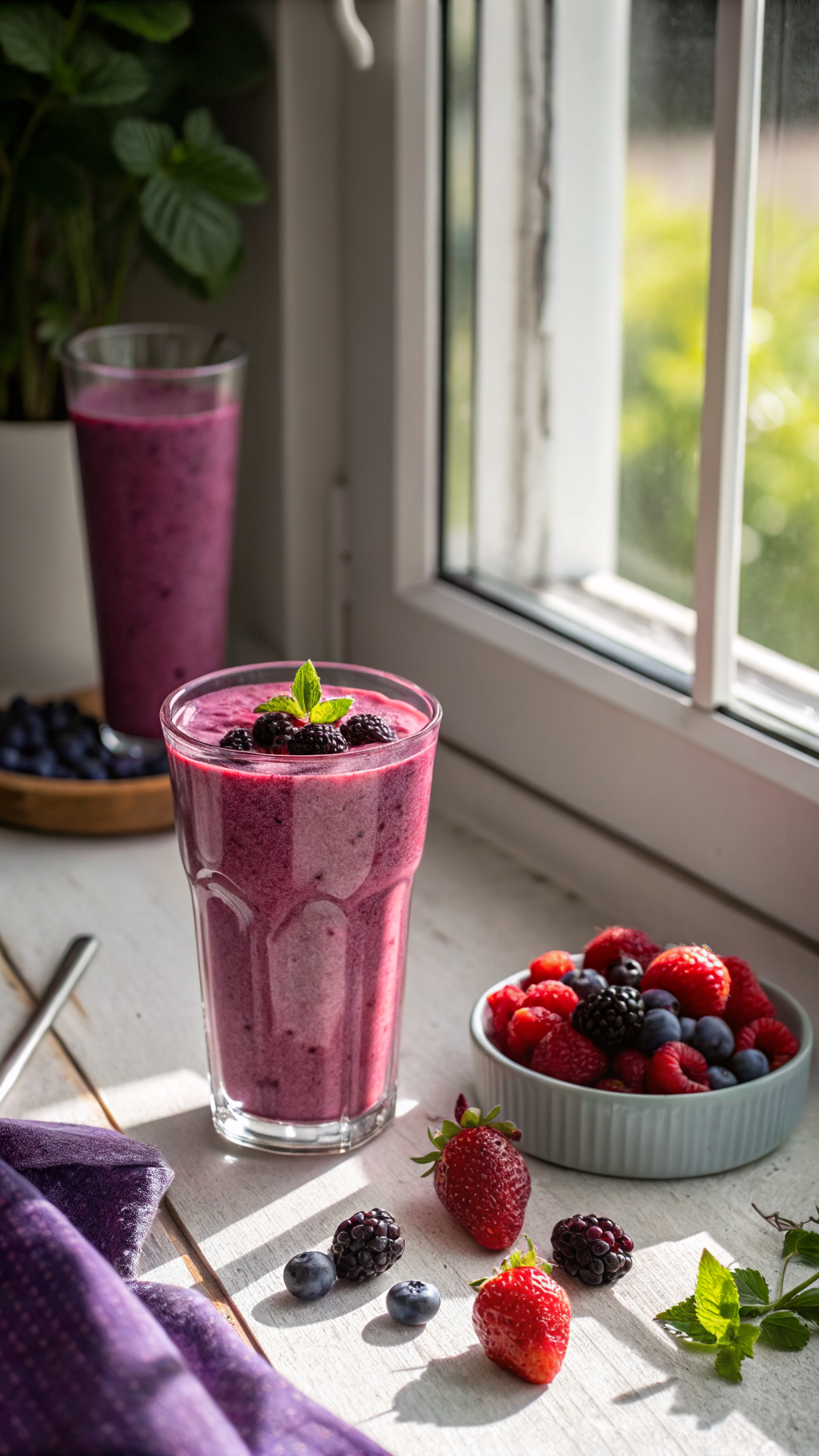 Healthy Greek Yogurt Breakfast Smoothie for Protein and Creaminess - berry smoothie glass