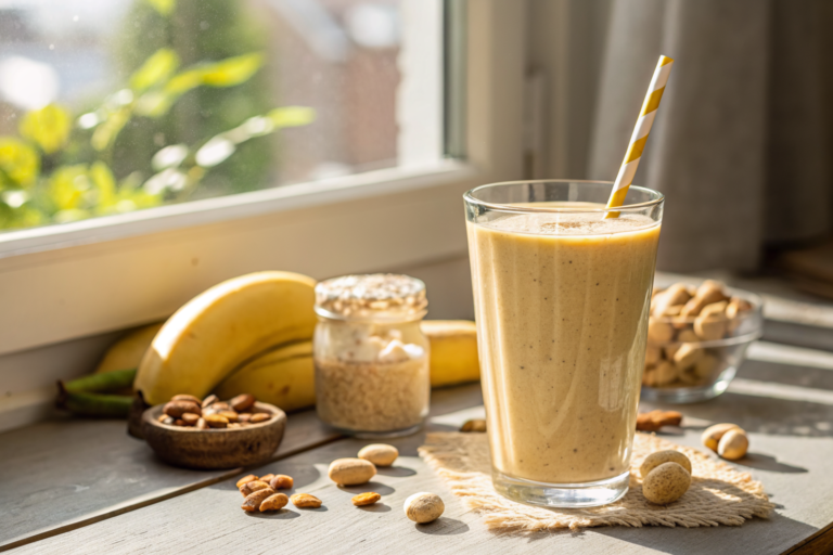 Healthy Peanut Butter Banana Breakfast Smoothie That Tastes Like a Treat - peanut butter banana smoothie