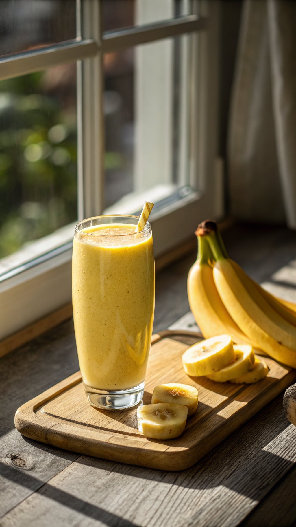 High Protein Banana Smoothie Recipe for a Simple Filling Breakfast - banana smoothie pouring
