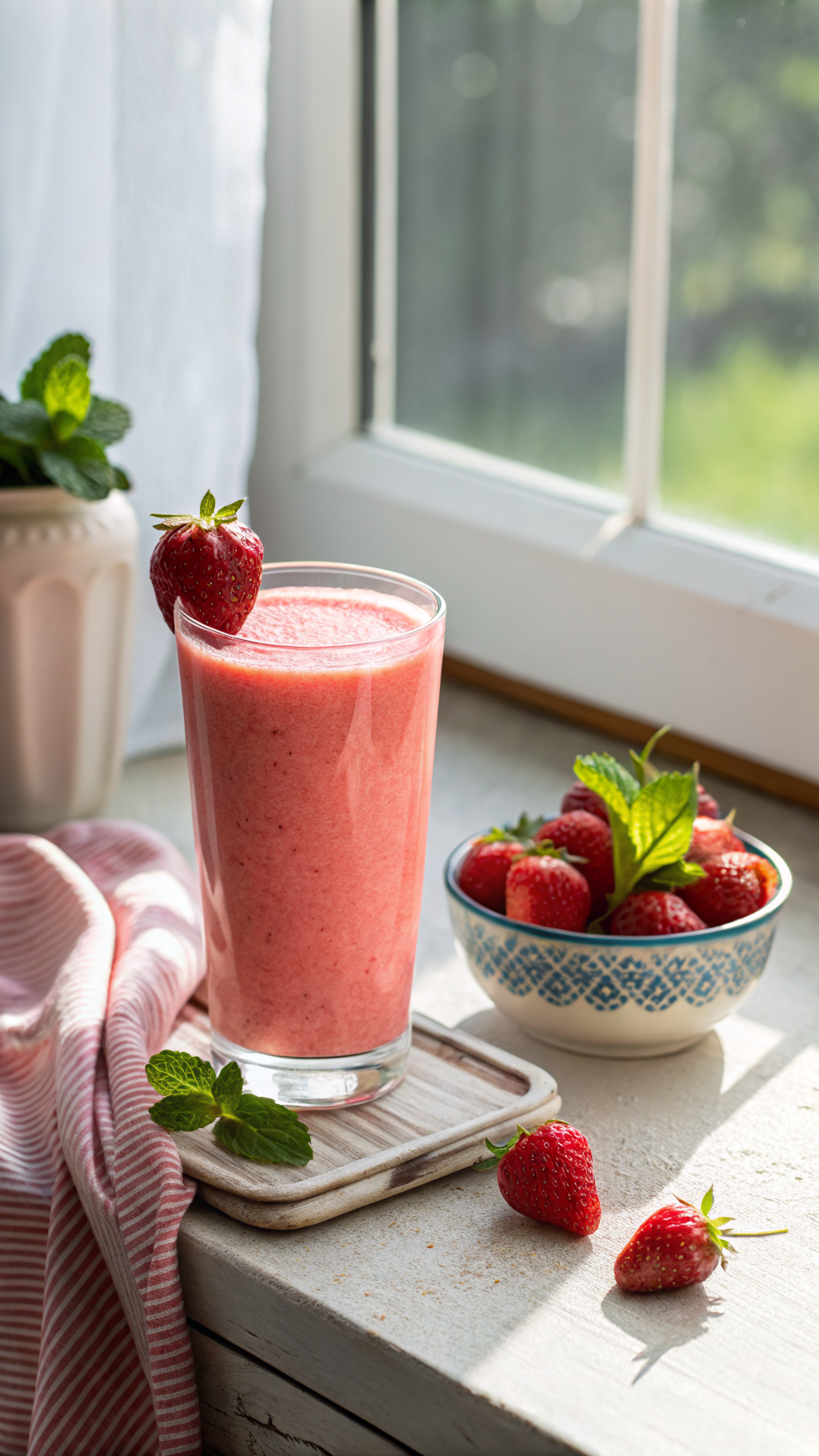 High Protein Strawberry Smoothie Recipe That Doesn’t Taste Chalky - strawberry smoothie in blender