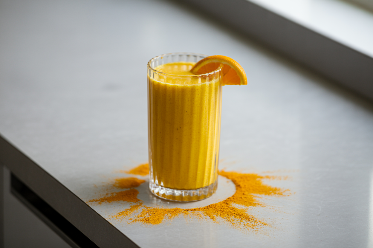 Igniting Detox Turmeric Smoothie Recipe - turmeric smoothie glass
