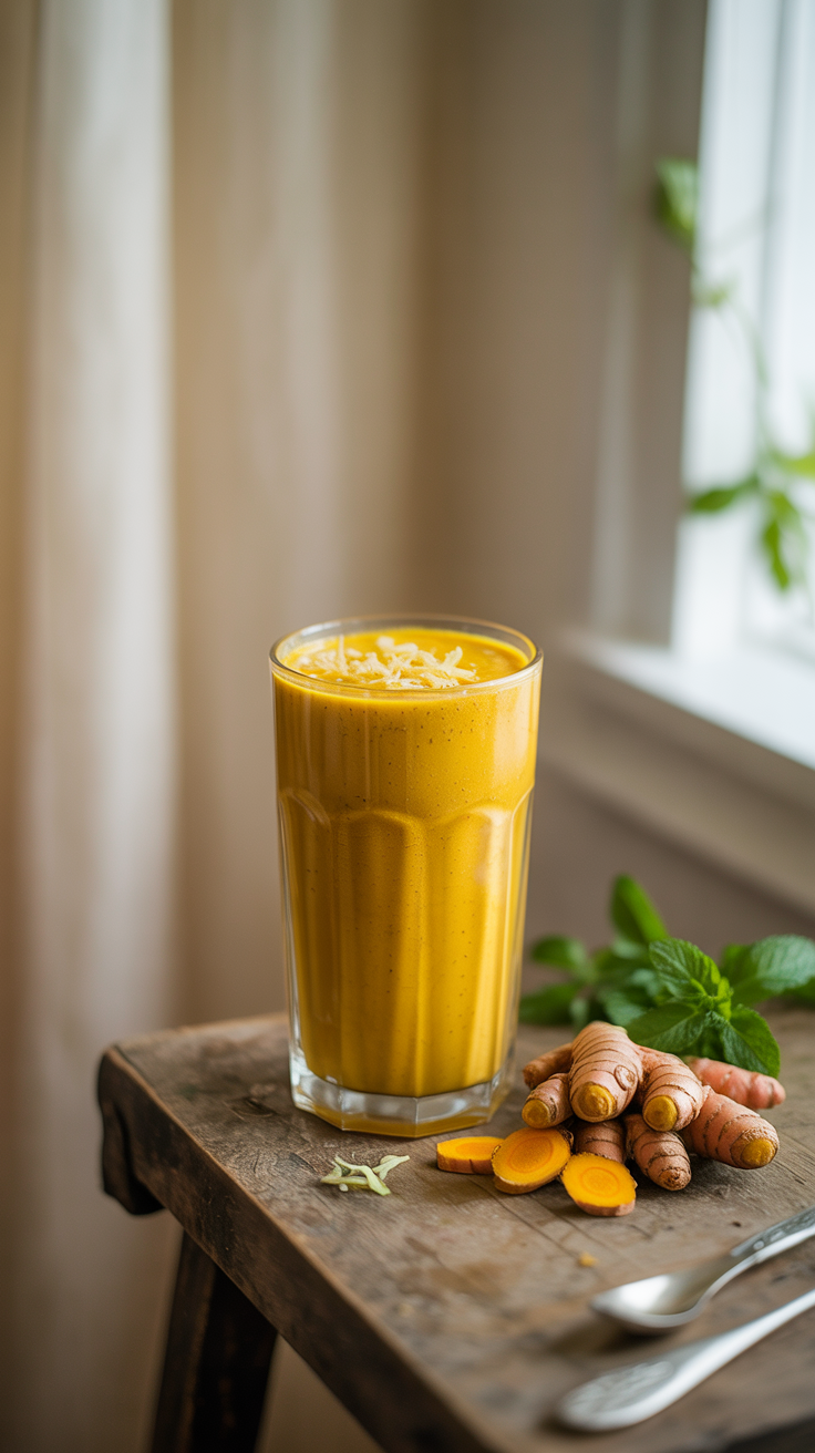 Igniting Detox Turmeric Smoothie Recipe - turmeric smoothie glass