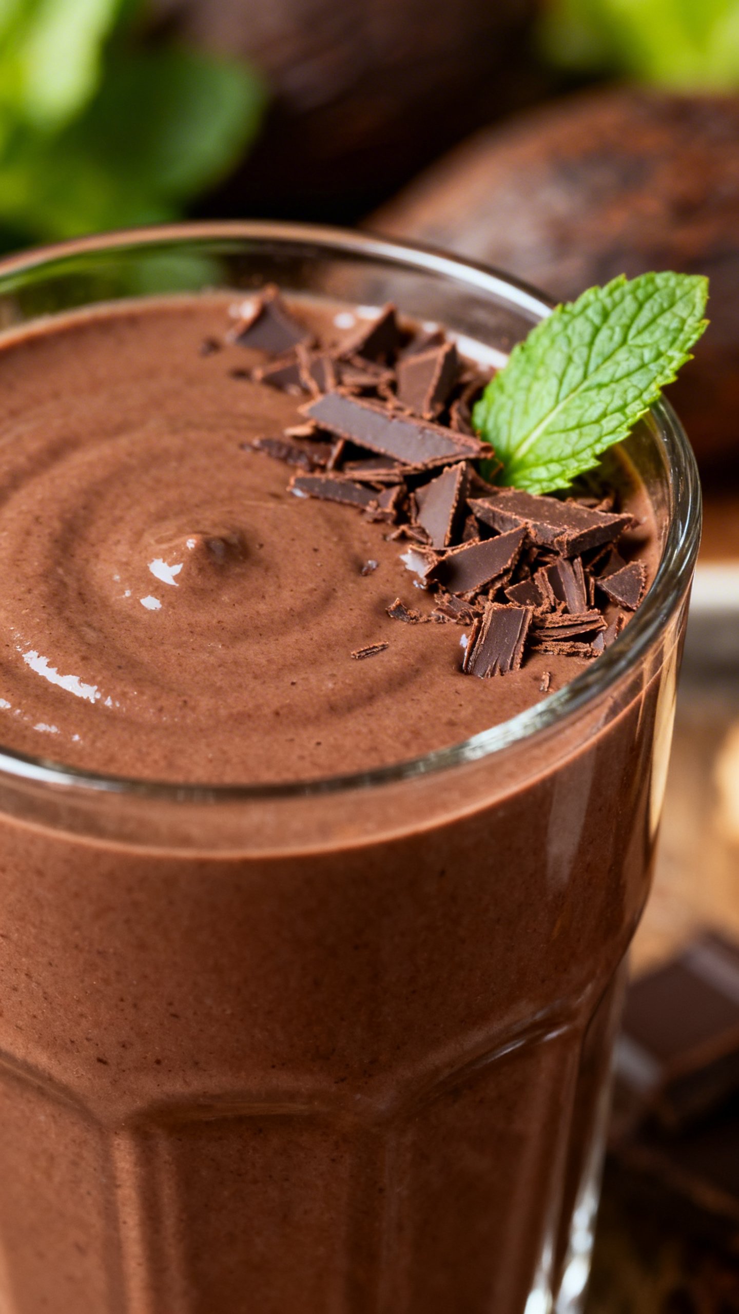 Indulgent Smoothie That Still Feels Lighter Than Dessert - chocolate smoothie topped glass