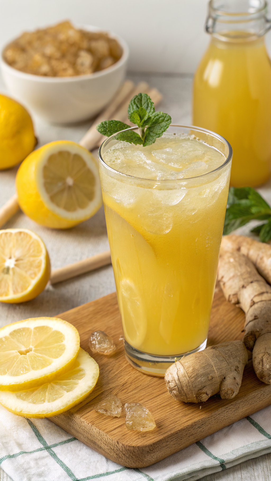 Lemon Ginger Juice Recipe for a Sharp, Zingy Wellness Boost - lemon ginger juice over ice