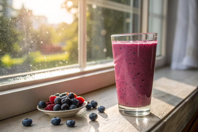 Low Calorie Berry Smoothie Recipe That Doesn’t Feel Boring - berry smoothie glass