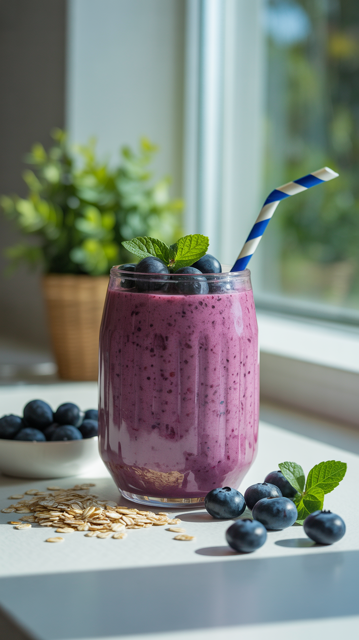 Make Ahead Blueberry Oat Breakfast Smoothie You’ll Be Glad You Prepped - blueberry oat smoothie