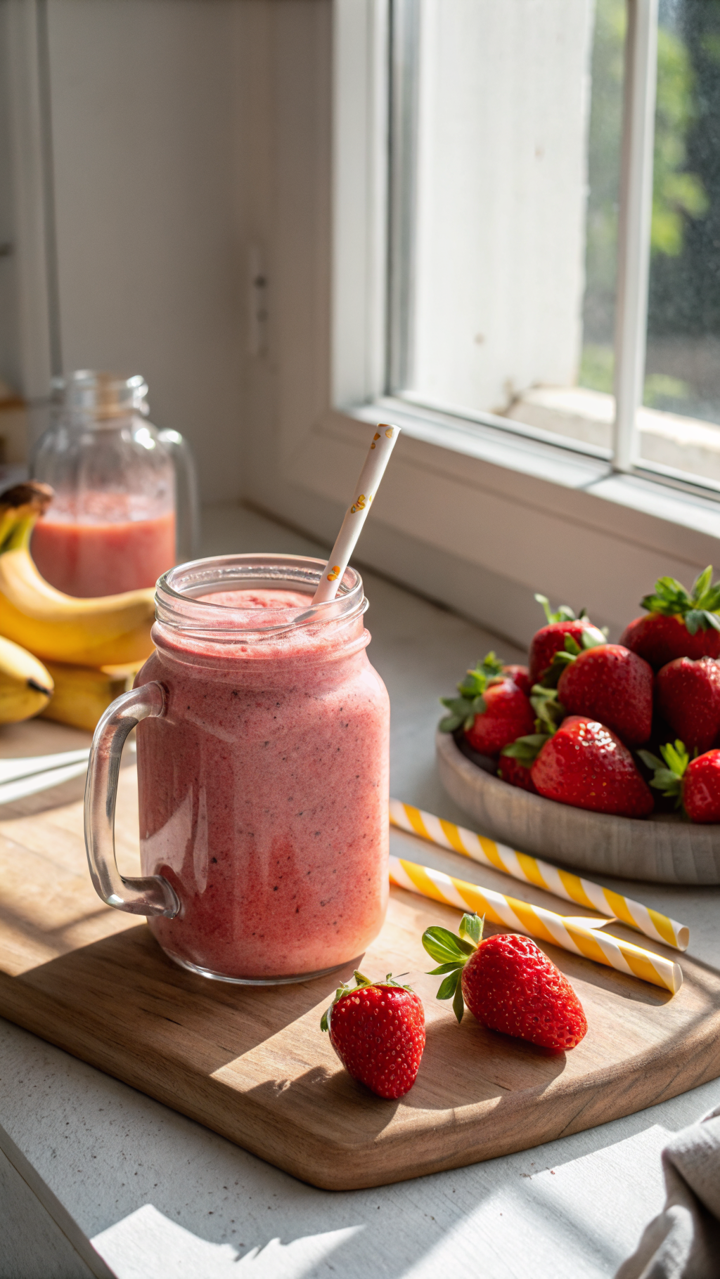 Make Ahead Strawberry Banana Breakfast Smoothie for Grab-and-Go Days - strawberry banana smoothie bottle