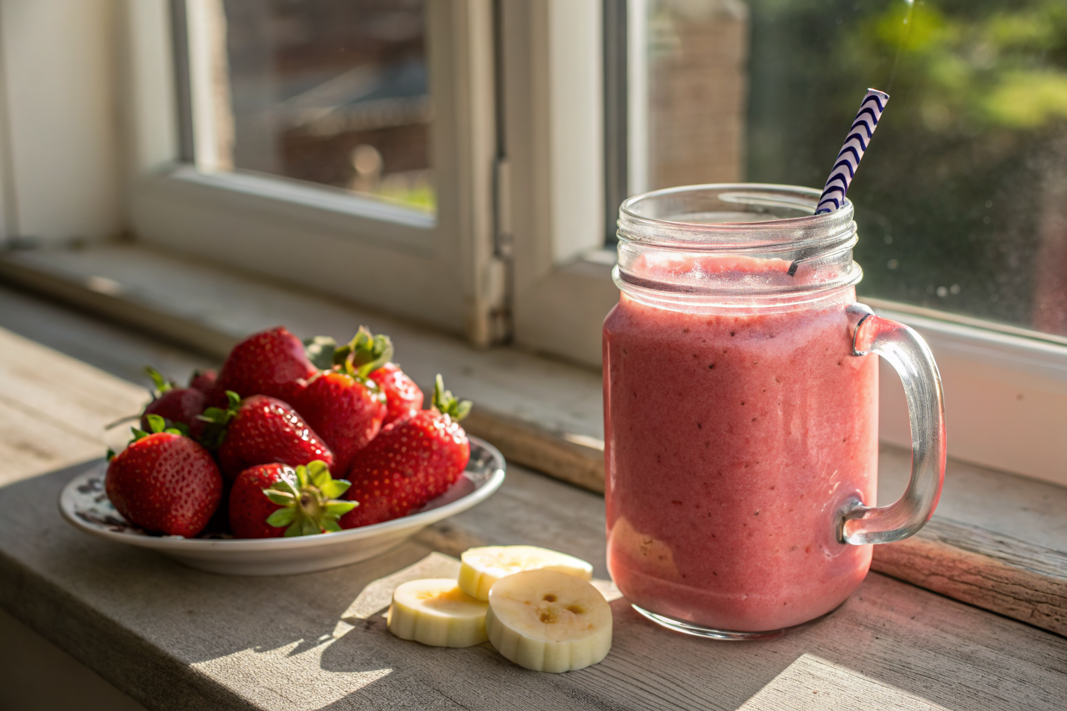 Make Ahead Strawberry Banana Breakfast Smoothie for Grab-and-Go Days - strawberry banana smoothie jar