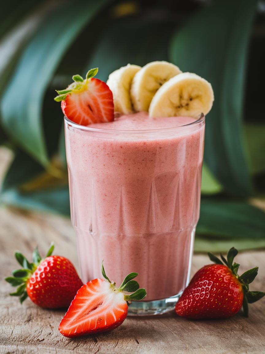 Naturally Sweet Strawberry Banana Smoothie That Needs No Extra Sugar - strawberry banana smoothie close-up