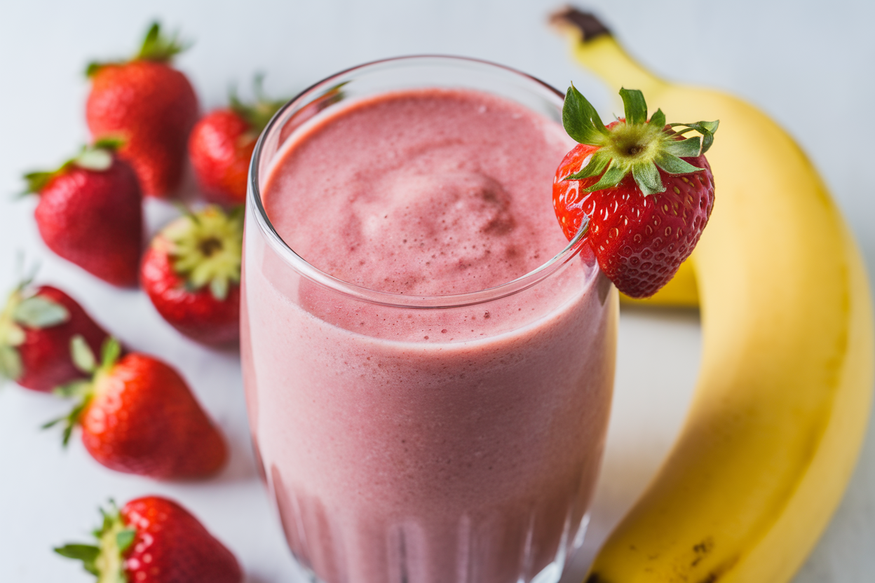 Naturally Sweet Strawberry Banana Smoothie That Needs No Extra Sugar - strawberry banana smoothie glass