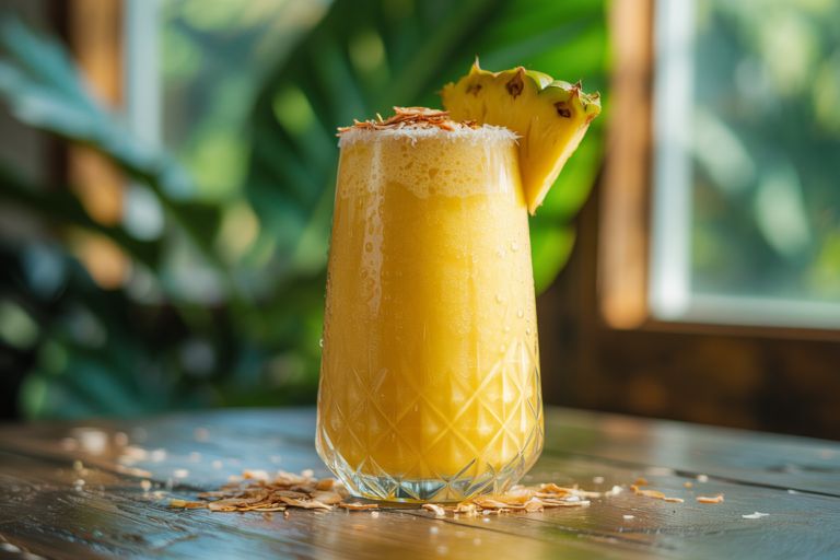 Pineapple Coconut Summer Smoothie That Feels Like a Beach Drink - pineapple coconut smoothie glass
