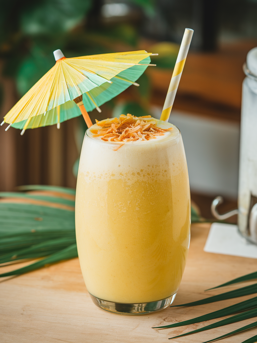 Pineapple Coconut Summer Smoothie That Feels Like a Beach Drink - pineapple coconut smoothie pour