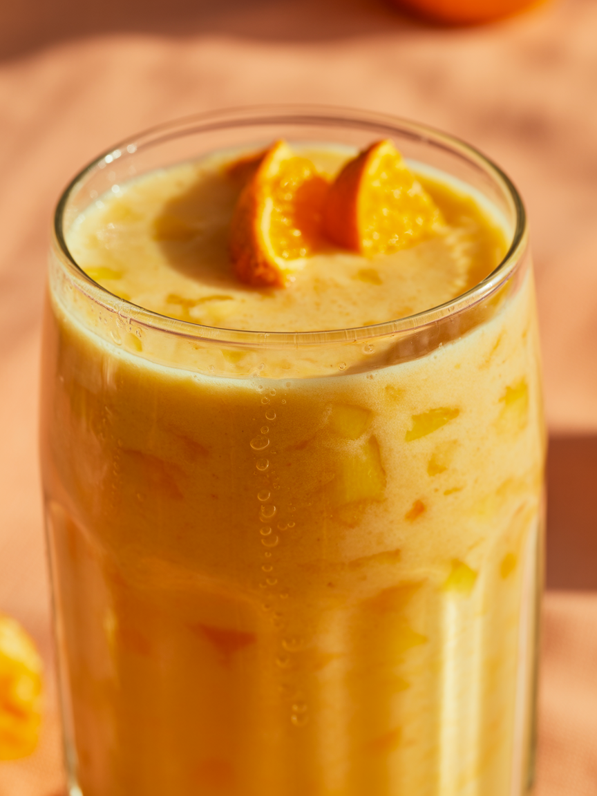 Pineapple Orange Sunshine Smoothie for a Tropical Summer Mood - pineapple orange smoothie pour