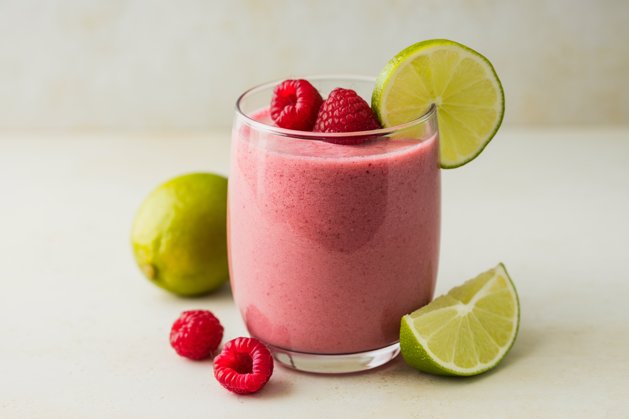 Raspberry Lime Smoothie That’s Tart, Sweet, and So Refreshing - raspberry lime smoothie glass