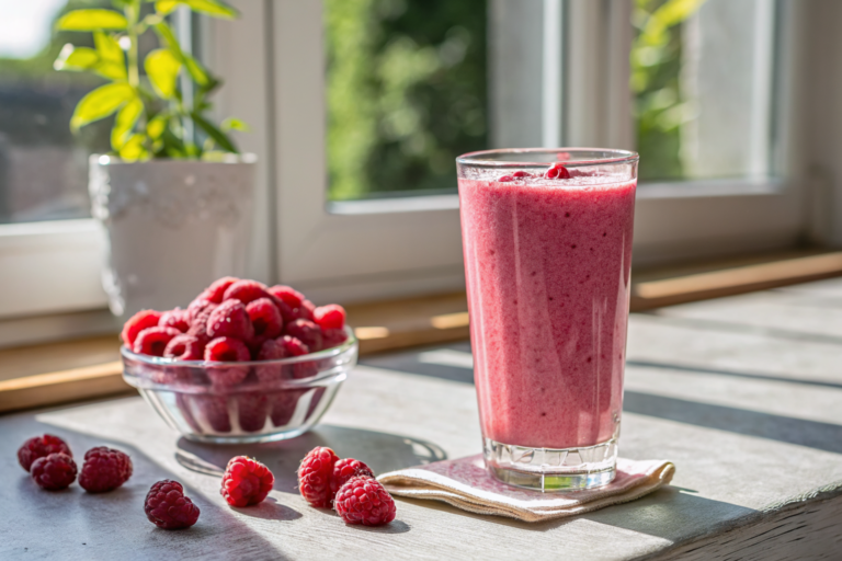 Raspberry Smoothie Recipe for a Bright Sweet-Tart Flavor - raspberry smoothie glass