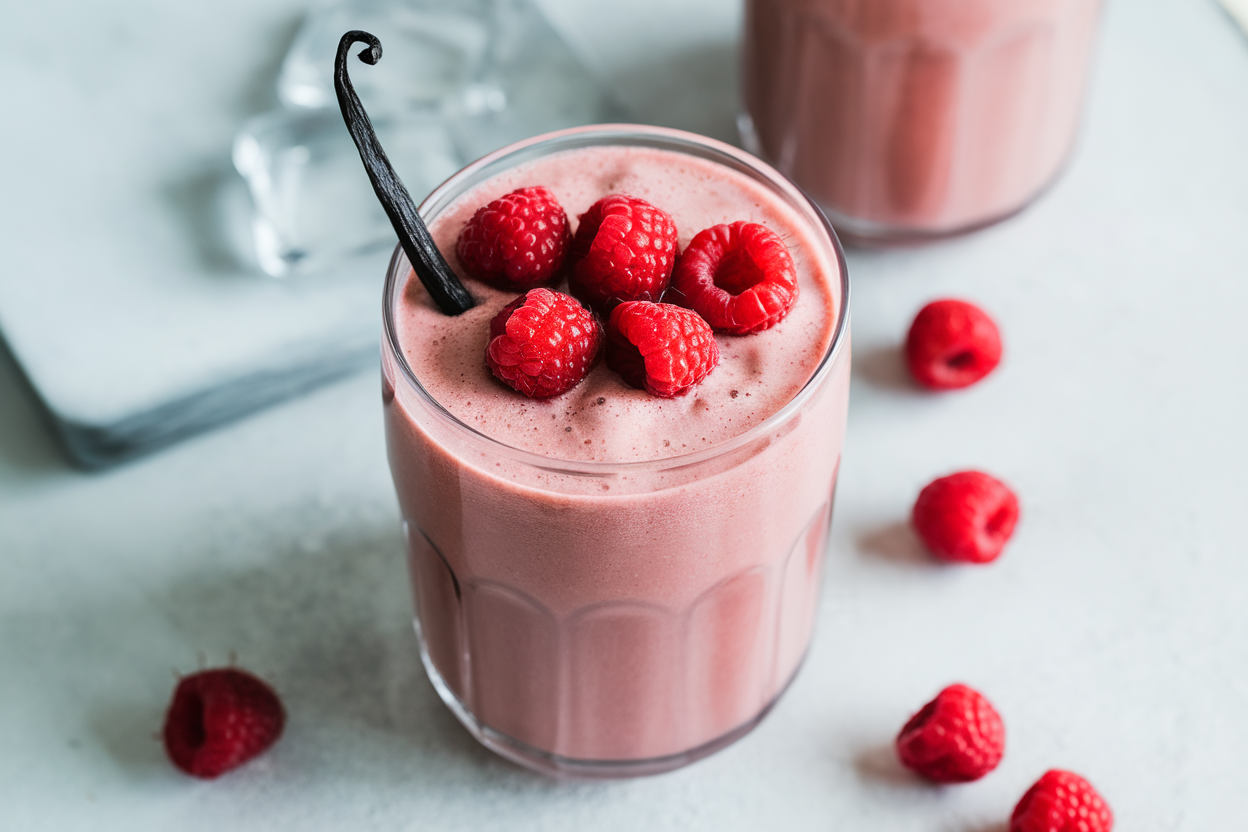 Raspberry Vanilla Yogurt Smoothie That’s Creamy and Pretty in Pink - raspberry vanilla smoothie