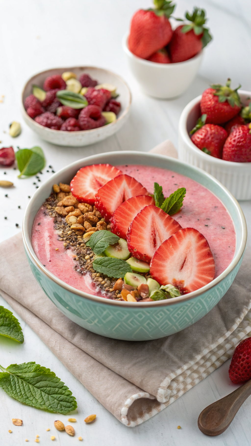Smoothie Bowl Recipe That Comes Out Thick Enough for Toppings - smoothie bowl topped close-up
