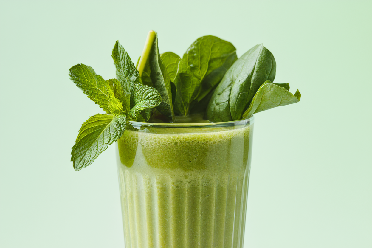 Smoothie for Bloating When Heavy Food Sounds Like Too Much - smoothie glass with mint