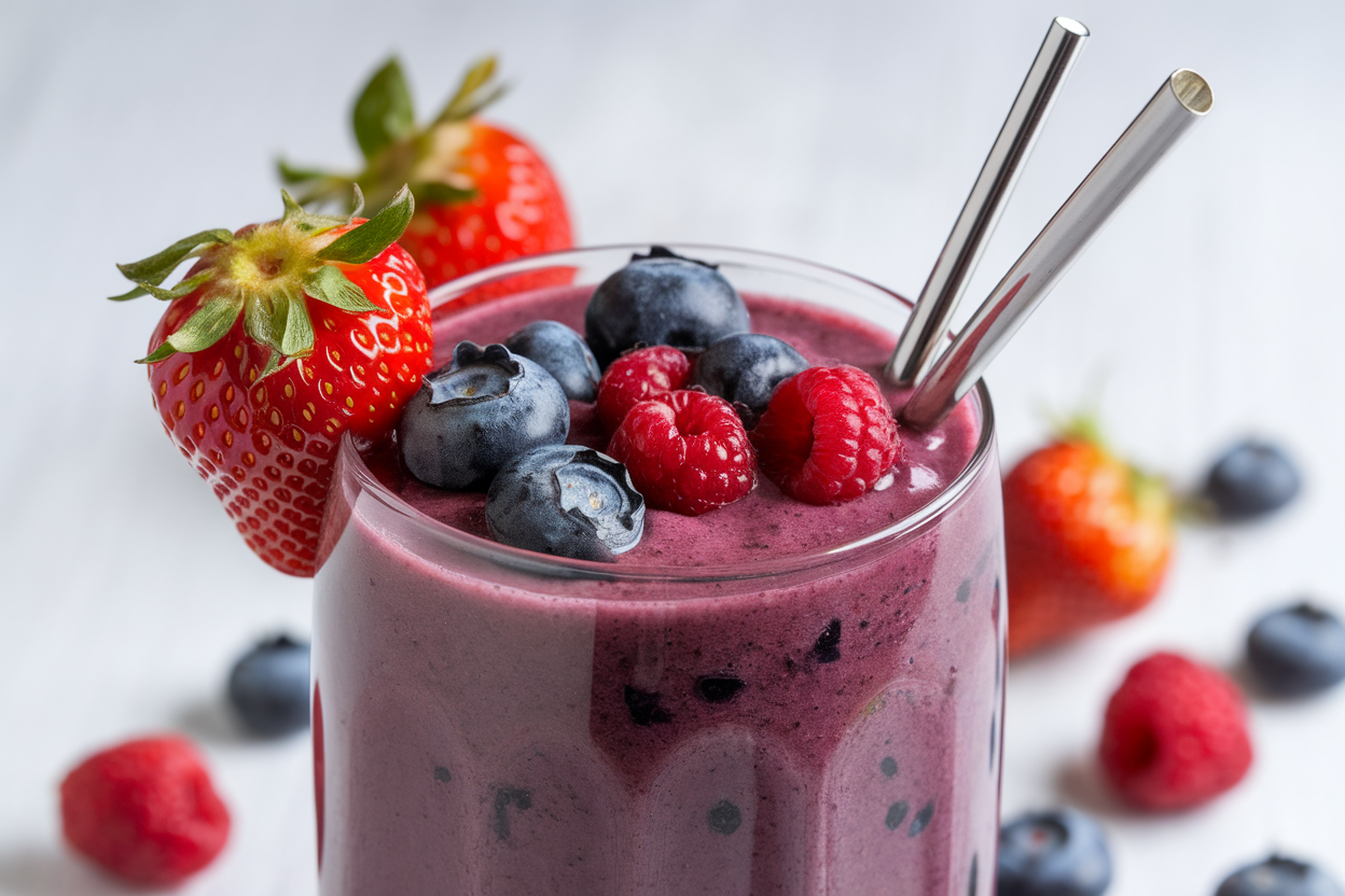 Smoothie with Oat Milk and Berries for a Creamy Everyday Favorite - berry smoothie glass