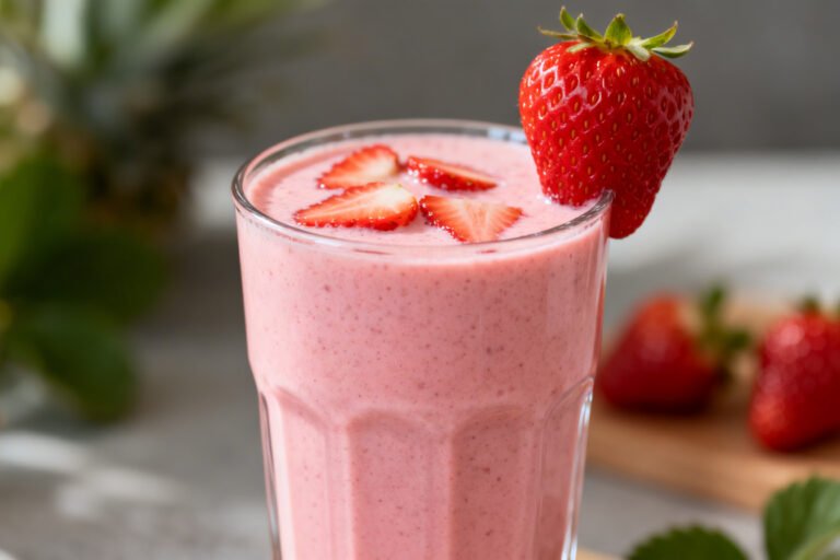 Sweet Tooth Smoothie for Afternoons When Fruit Alone Is Not Cutting It - strawberry smoothie glass