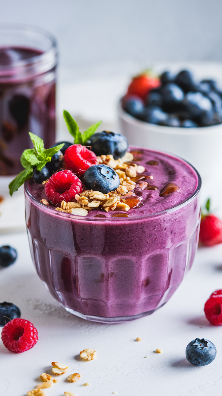 Thick Smoothie Bowl That Holds Every Topping You Add - smoothie bowl with berry toppings