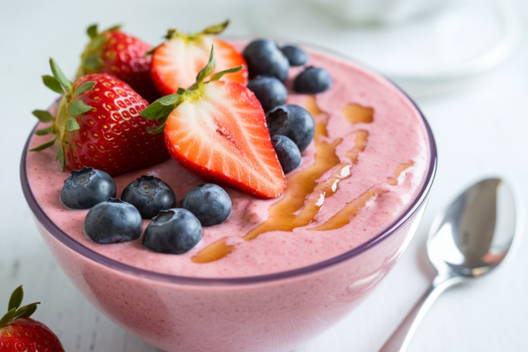 Thick Strawberry Smoothie Bowl Recipe with the Perfect Spoonable Texture - strawberry smoothie bowl