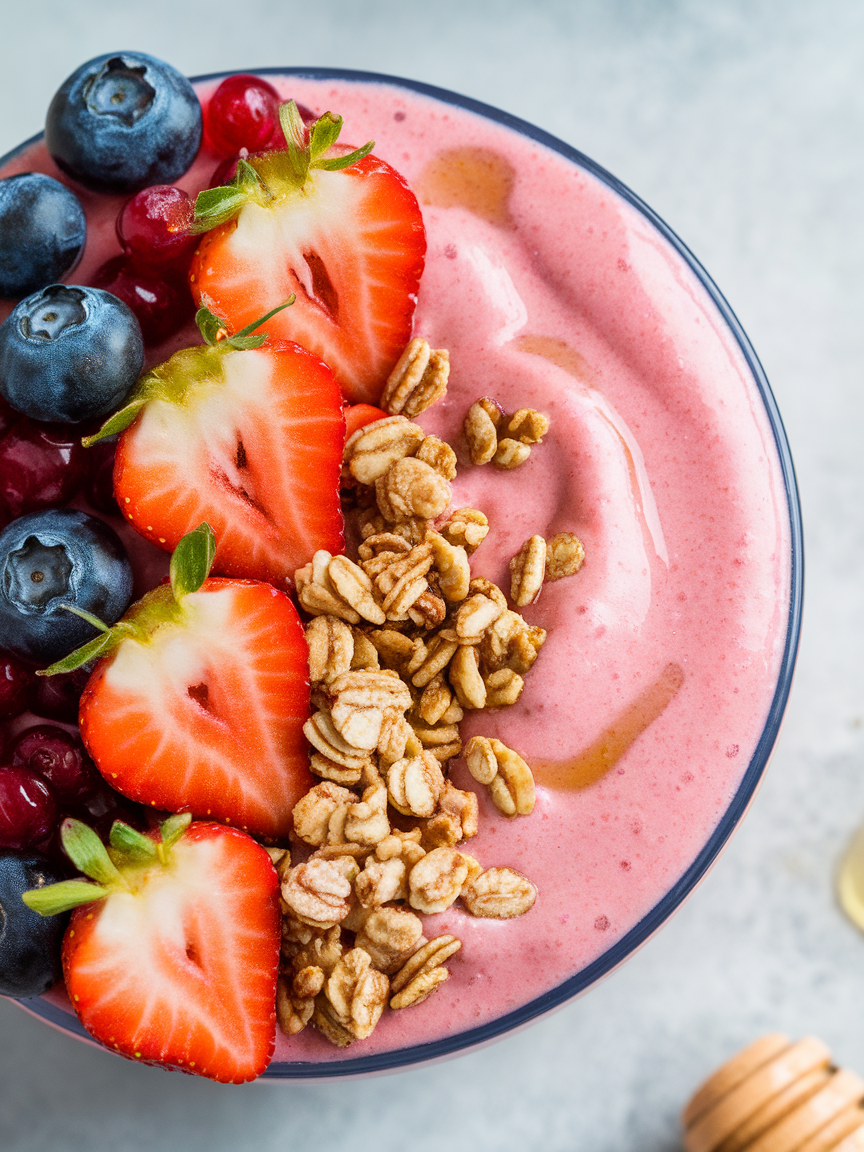 Thick Strawberry Smoothie Bowl Recipe with the Perfect Spoonable Texture - strawberry smoothie bowl