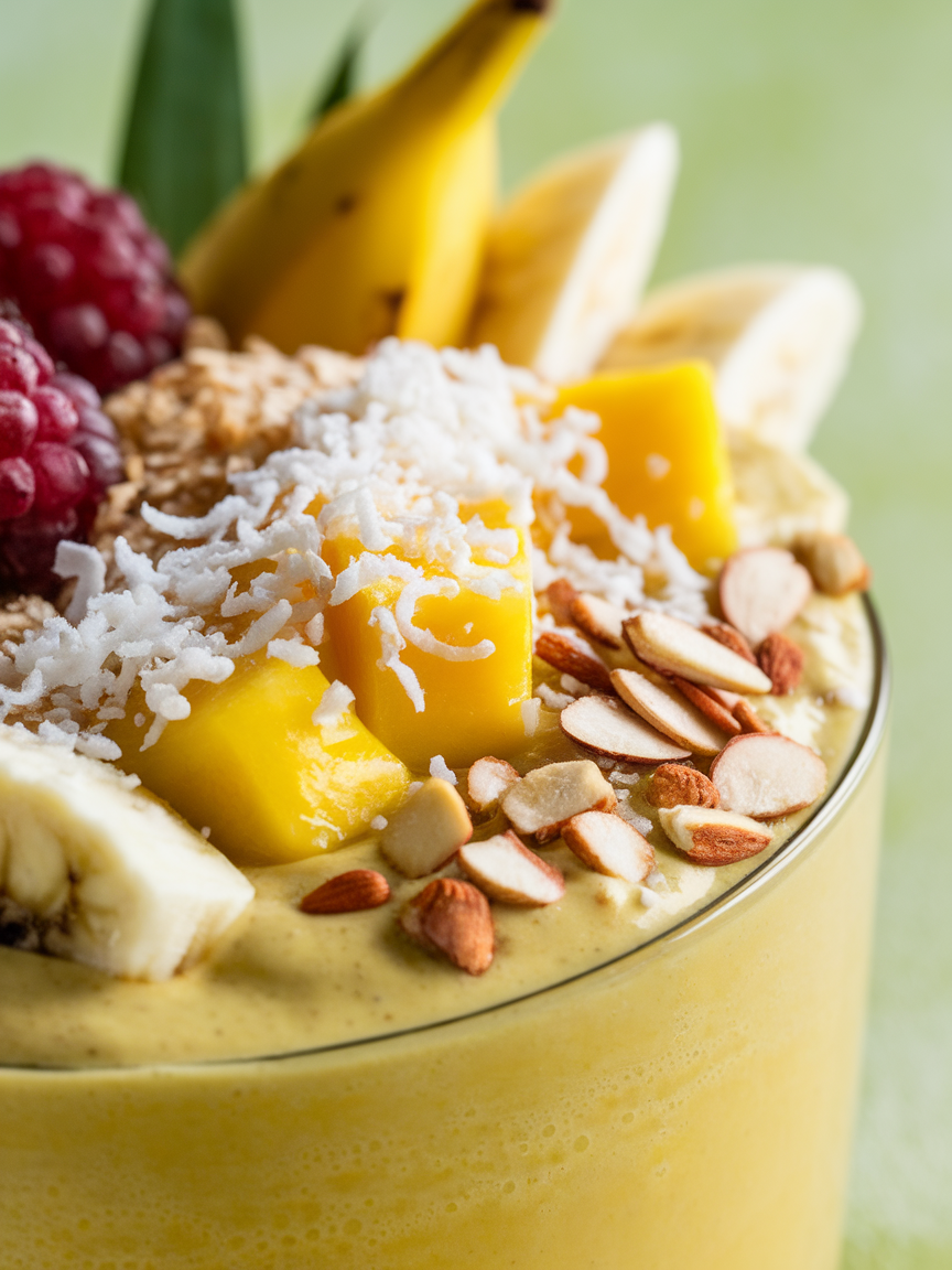 Tropical Smoothie Bowl Recipe That Brings Vacation Energy to Breakfast - smoothie bowl topping arrangement