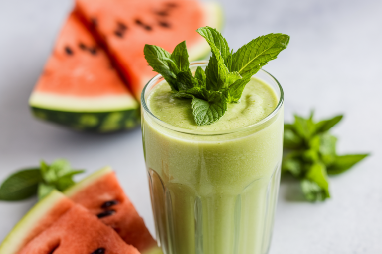 Watermelon Mint Smoothie for a Fresh Beach Day Drink - watermelon mint smoothie glass