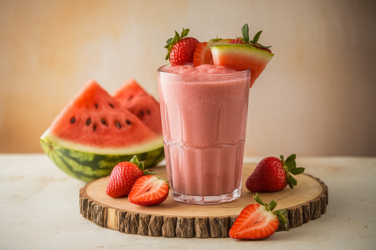 Watermelon Strawberry Smoothie for Hot Summer Days - watermelon strawberry smoothie glass