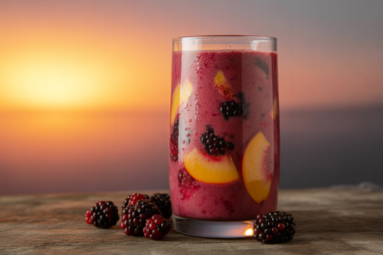 Blackberry Peach Smoothie for a Juicy Summer Breakfast - blackberry peach smoothie glass