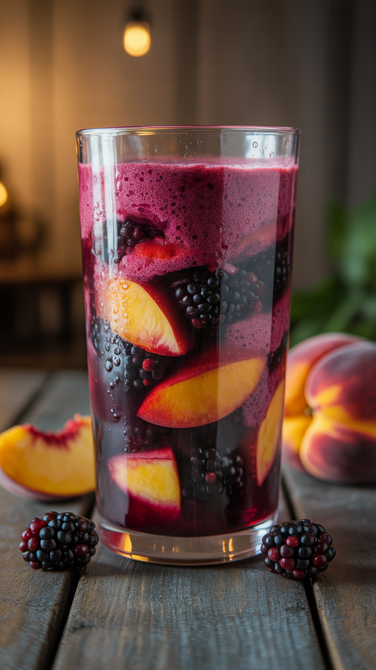 Blackberry Peach Smoothie for a Juicy Summer Breakfast - blackberry peach smoothie glass