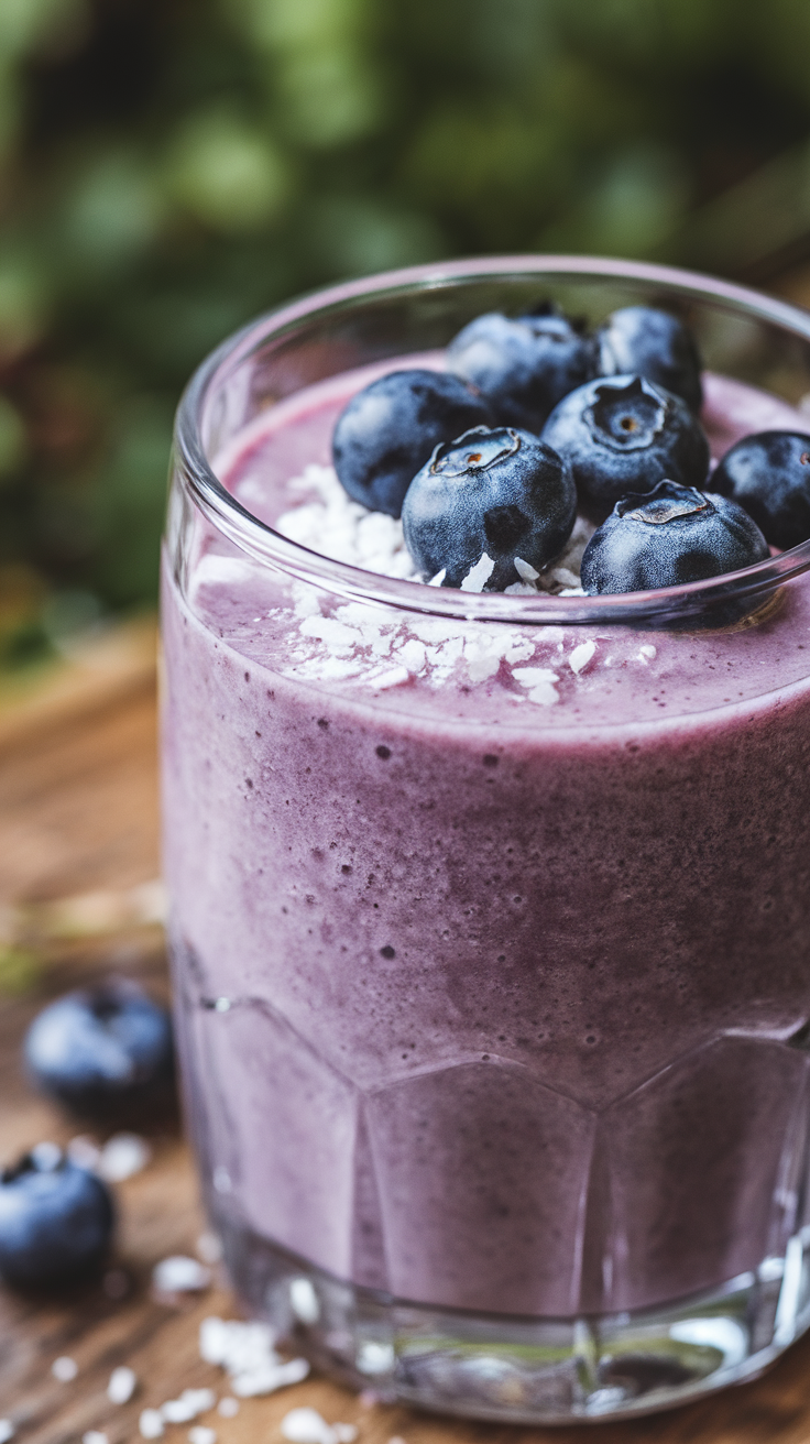 Blueberry Coconut Milk Smoothie That’s Creamy Without Banana - blueberry coconut smoothie close-up