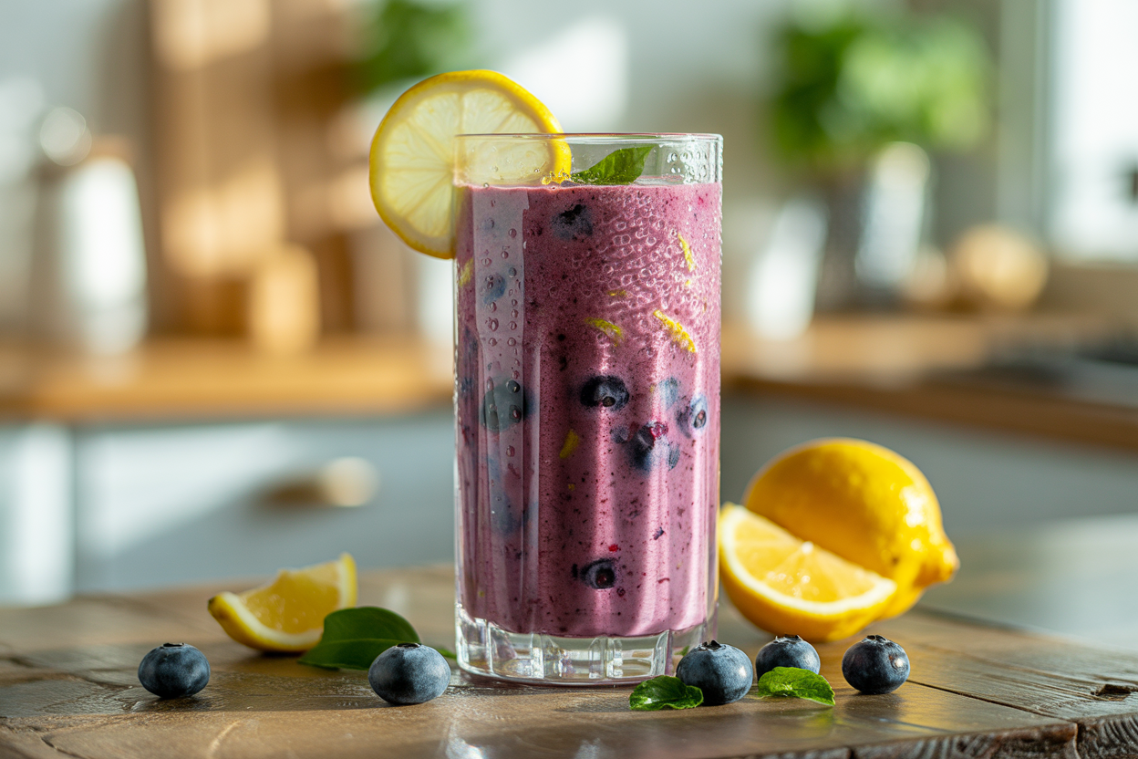 Blueberry Lemon Smoothie That’s Fresh, Creamy, and Bright - blueberry lemon smoothie glass
