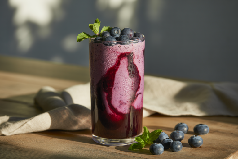 Blueberry Lemonade Smoothie for Summer Brunch or Pool Days - blueberry lemonade smoothie glass