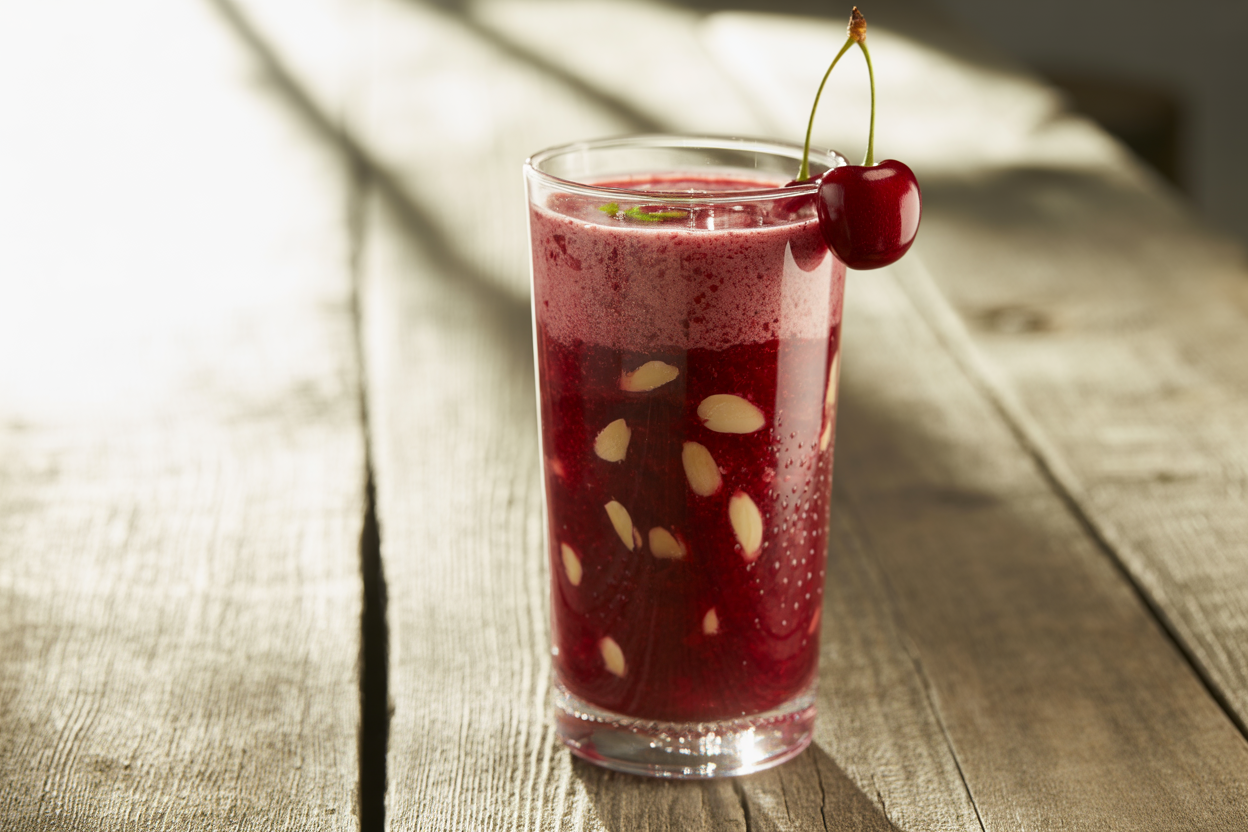 Cherry Almond Smoothie That Tastes Like a Cherry Bakewell Treat - cherry almond smoothie glass