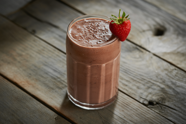 Chocolate Almond Banana Smoothie for a Healthy Dessert Breakfast - chocolate smoothie glass