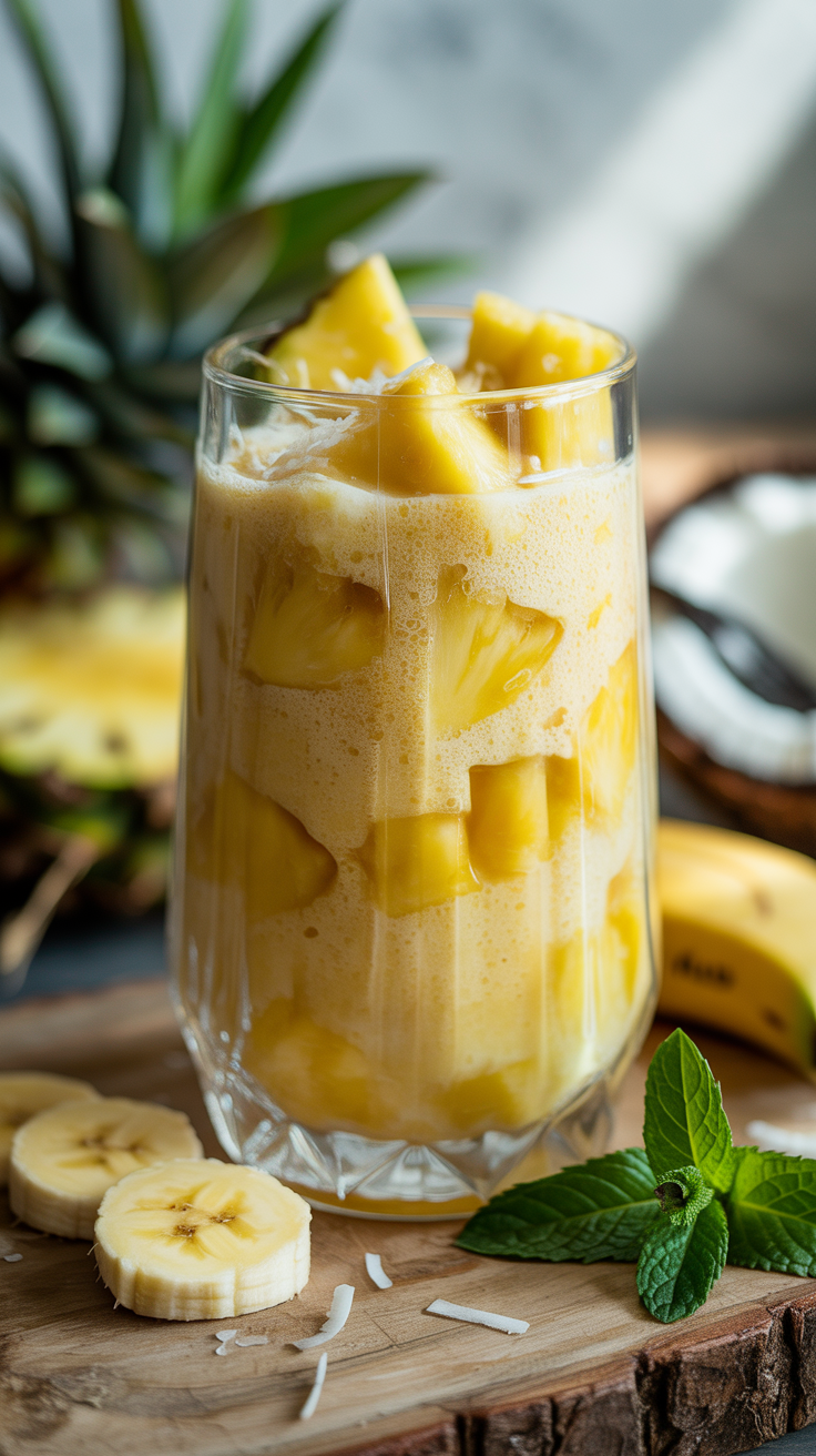Coconut Pineapple Banana Smoothie for a Beachy Breakfast Treat - coconut pineapple banana smoothie