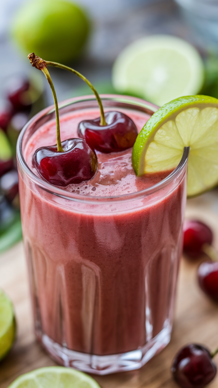 Frozen Cherry Lime Smoothie for a Cold Summer Treat - cherry lime smoothie blender