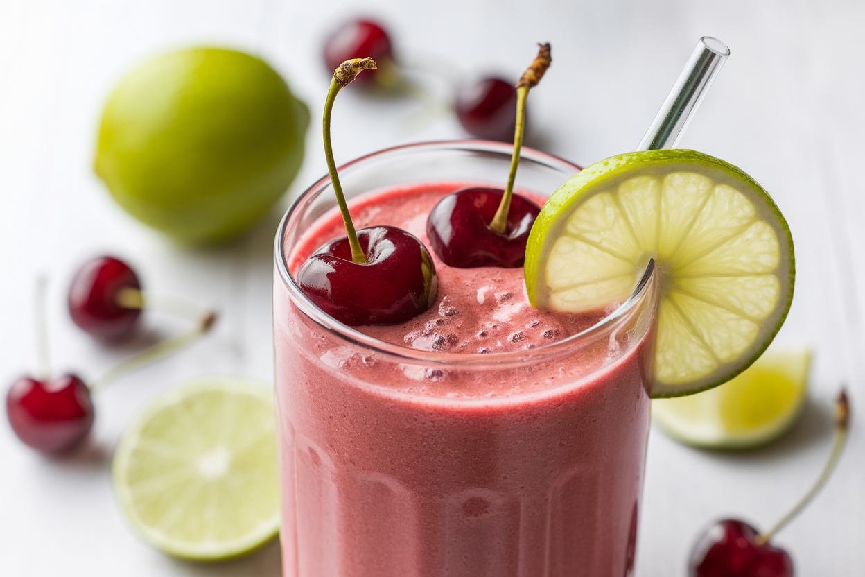 Frozen Cherry Lime Smoothie for a Cold Summer Treat - cherry lime smoothie glass