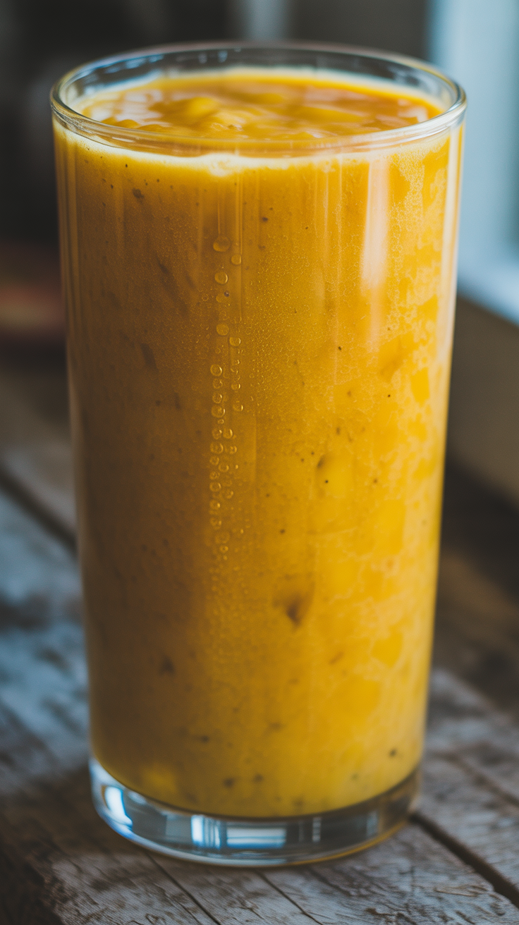 Frozen Mango Smoothie - mango smoothie glass close-up
