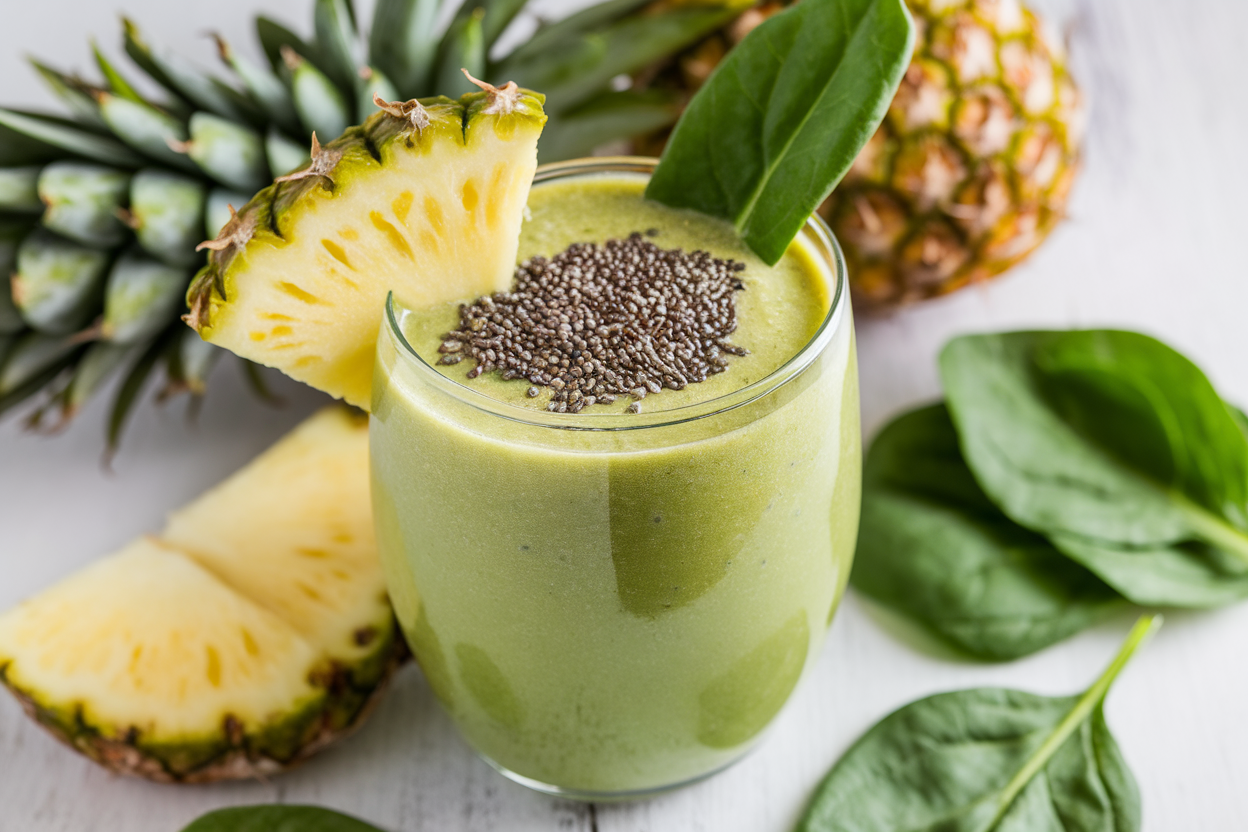 Frozen Pineapple Spinach Smoothie That’s Sweet, Green, and Beachy - pineapple spinach smoothie glass