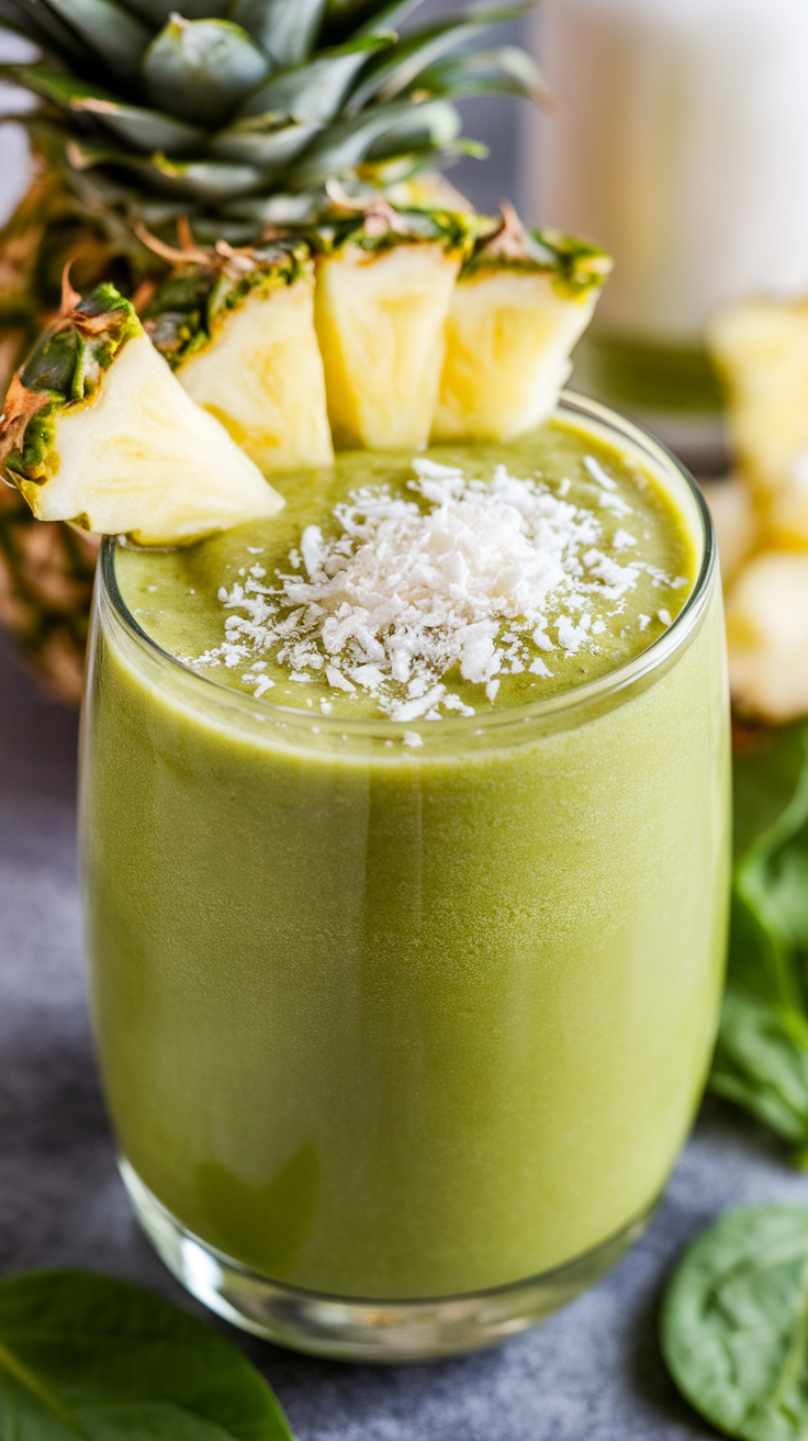 Frozen Pineapple Spinach Smoothie That’s Sweet, Green, and Beachy - pineapple spinach smoothie pitcher