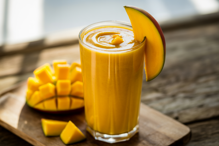 Mango Smoothie with Coconut Milk - mango smoothie in glass