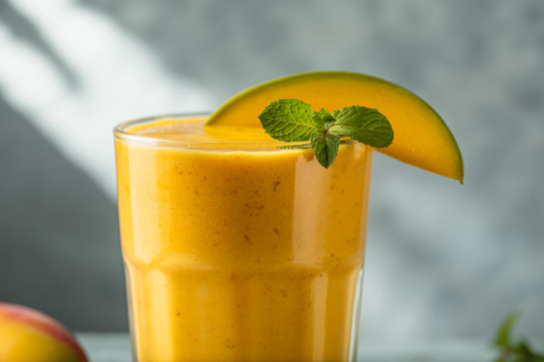 Mango Smoothie with Dates - mango smoothie in glass