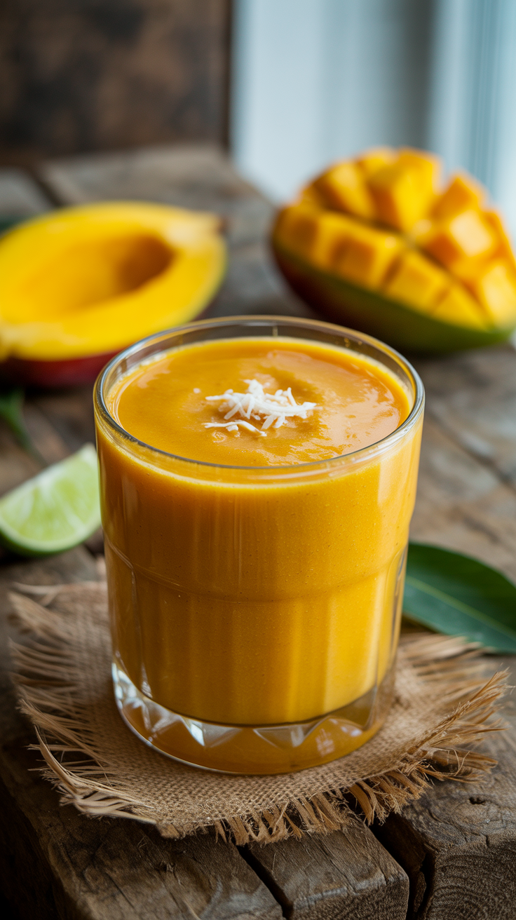 Mango Smoothie with Dates - mango smoothie with toppings