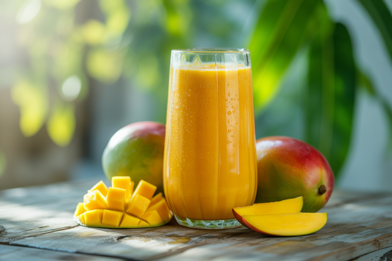 Mango Smoothie with Flaxseed - mango smoothie glass
